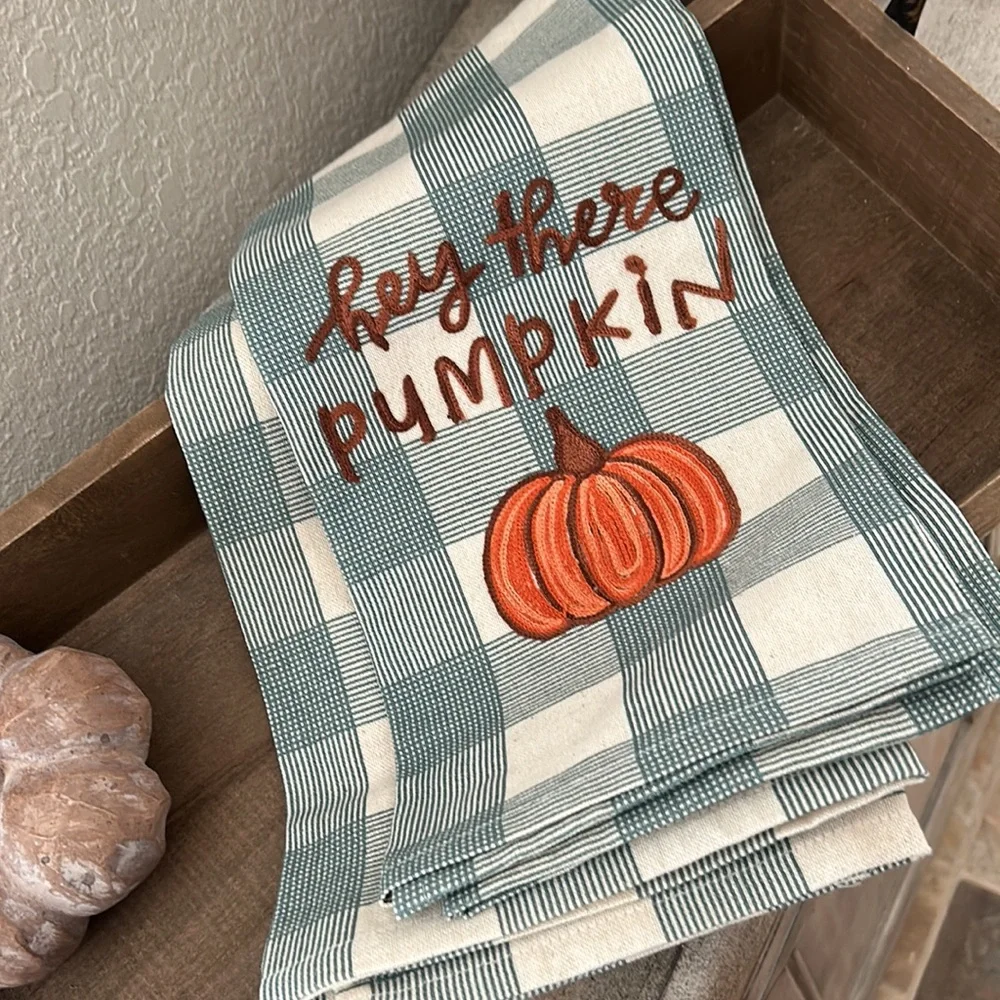 Fall Farmhouse Autumn Harvest pumpkin towels set of two